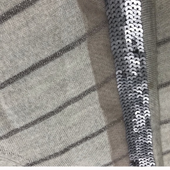 Ann Taylor Loft Gray Sequin Metallic stripe Cardi - Picture 6 of 8